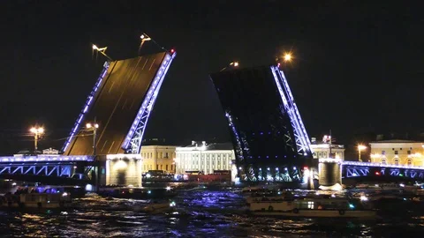 Festival of Singing Bridges. Divorce Palace Bridge St. Petersburg Stock Footage