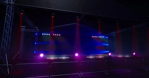 Festival stage setup featuring colorful lights at night Stock Illustration
