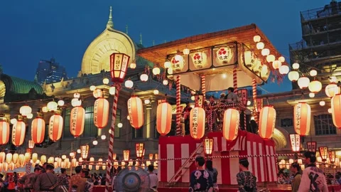 Festival Tower Drum Visible from Front Beneath Twilight Temple Dome Stock Footage 345817239