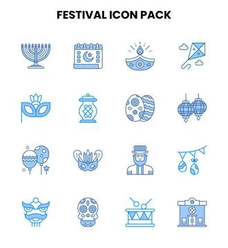Festival Two Colour Set Icons Pack Stock Illustration