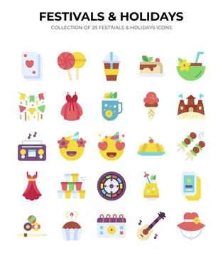 Festivals &amp; Holidays. Collection of 25 Fun Icons Illustrazione stock