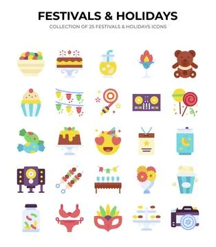 Festivals &amp; Holidays. A Collection of 25 Fun Icons Stock Illustration