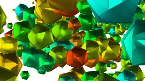 A festive 3d rendering of a lot of multi corner stars of a green, red and blu Stock Illustration