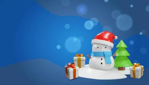 Festive 3D winter poster a cute snowman Stock Illustration