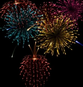 Festive abstract firework bursting in various shapes Stock Illustration