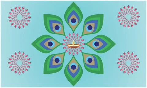 Festive artwork of peacock feather on abstract background Illustrazione stock