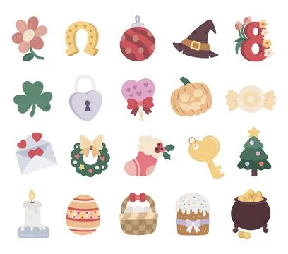 Festive attribute set in scandinavian style Stock Illustration