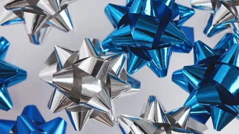 Festive background with blue and silver bows top view. Vídeos de archivo 170699622