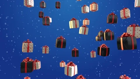 Festive background with Christmas gift boxes and snow falling background Stock Footage