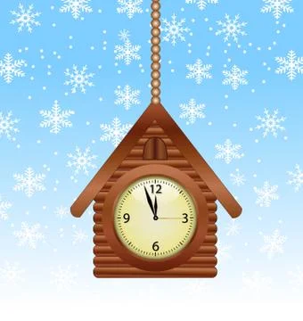 Festive background with a clock in form house Stock Illustration