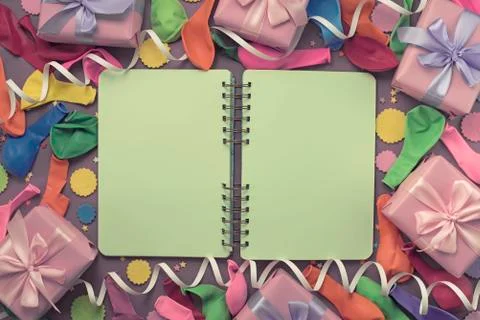 Festive background decorative composition materials for celebration and decor Stock Photos