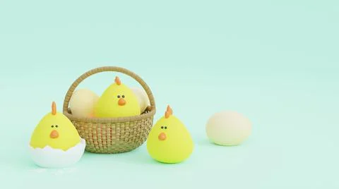 Festive background for Easter. easter basket with yellow chicken eggs Stock Illustration