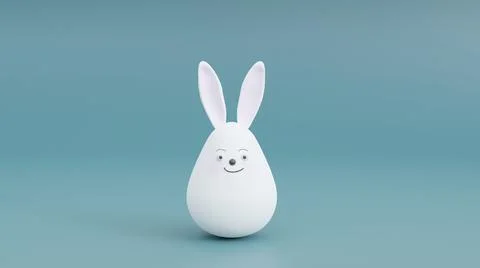 Festive background for easter, easter white rabbit blue background. 3d render Stock Illustration