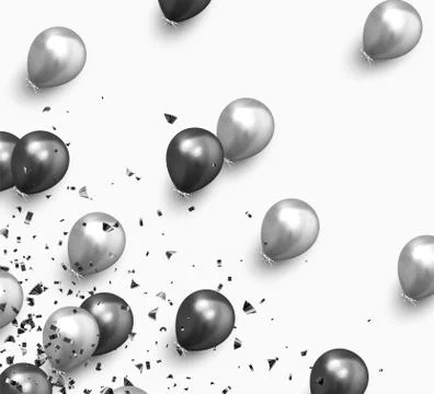 Festive background with helium balloons. Backdrop falling realistic ballon bl Stock Illustration