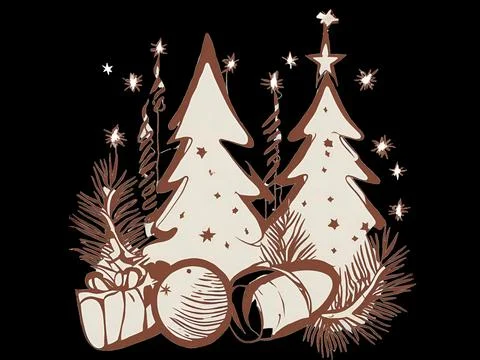 Festive Background with New Year Trees, Toys, and Decorations in Brown Hues Stock Illustration