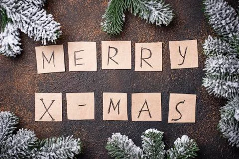 Festive background with text Merry X-mas Stock Photos