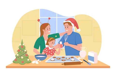 Festive baking 2D vector isolated illustration. Winter season cooking Illustrazione stock