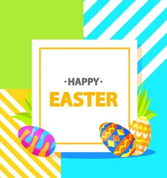 Festive banner. Happy Easter eggs on a grass the painted lie ornament. Flat i Illustrazione stock