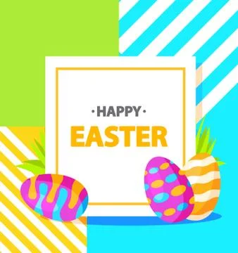 Festive banner. Happy Easter eggs on a grass the painted lie ornament. Stock Illustration