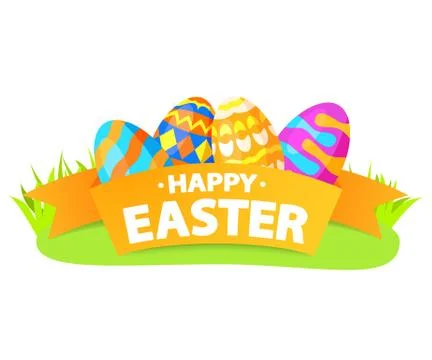 Festive banner. Happy Easter eggs.Flat illustration vector. Stock Illustration