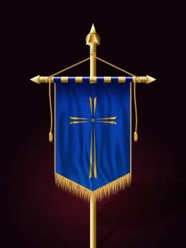 Festive Banner Vertical Flag with Religious Cross. Wall Hangings with Gold Ta Illustrazione stock