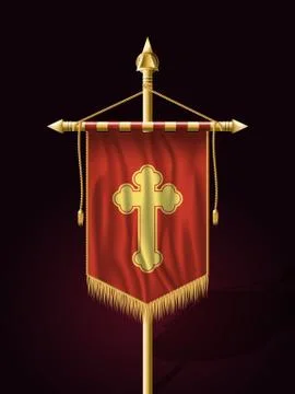 Festive Banner Vertical Flag with Religious Cross. Wall Hangings with Gold Ta Stock Illustration
