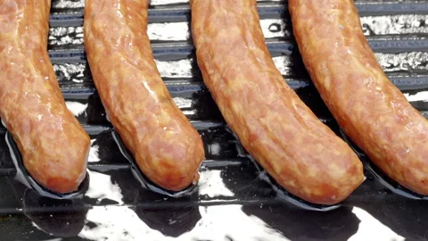 Festive Barbecue Setup Presenting Expertly Grilled Sausages. Stock Footage 325839700