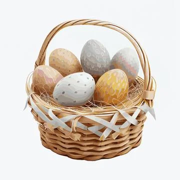 Festive basket of Easter Orthodox eggs on a white background - Vector Stock Illustration