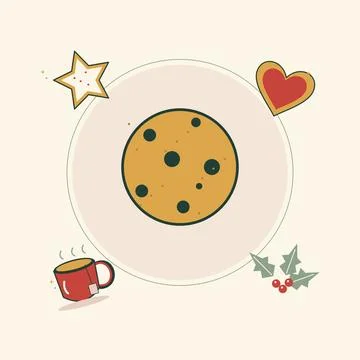 Festive biscuit selection and winter tea. Decorative flat vector composition  Stock Illustration