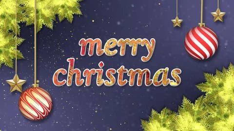 A festive blue background is framed by pine branches and ornaments. Stock Illustration