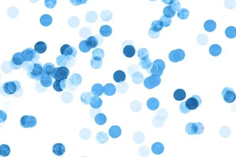 Festive blue confetti background. Flat lay style. Stock Photos