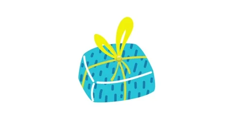 Festive Blue Gift Box with Yellow Ribbon Illustration. Stock Footage 318345817