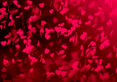Festive blurred bokeh background, falling red hearts, petals of hearts, brigh Stock Illustration