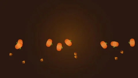 A festive border of orange pumpkins against a dark brown gradient background Stock Footage 338310946