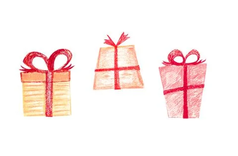 Festive boxes in wrapping paper with red ribbons. Stock Illustration