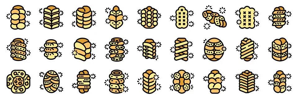 Festive bread making icons representing variety of baking techniques and styl 스톡 일러스트