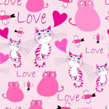 Festive bright pattern with cats in love Stock Illustration