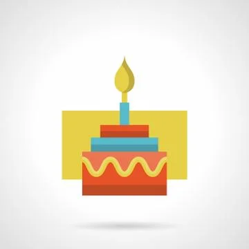 Festive cake with candle flat color vector icon Illustrazione stock