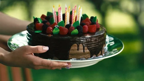 Festive cake with candles Stock Footage 90672198