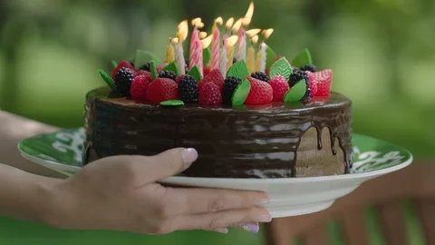 Festive cake with candles Stock Footage 90672283