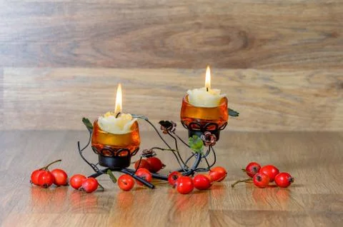Festive candlestick with two candles 写真素材