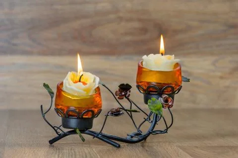 Festive candlestick with two candles 写真素材