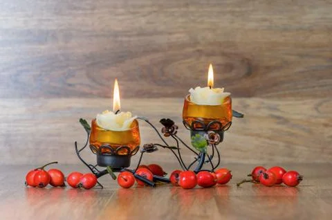 Festive candlestick with two candles Stock Photos