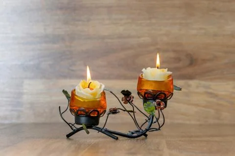 Festive candlestick with two candles 写真素材