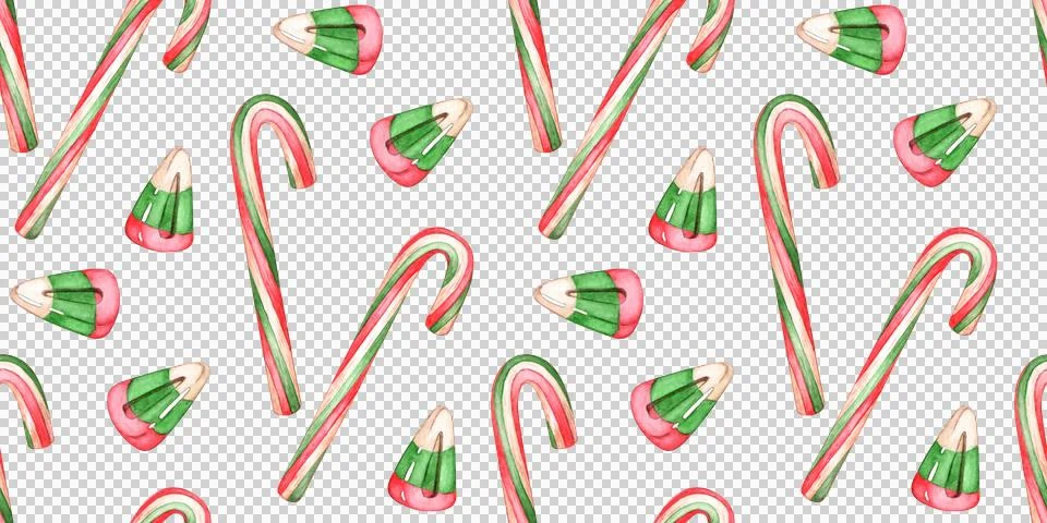 Festive candy cane and triangles pattern in watercolor 스톡 일러스트