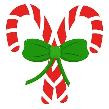 Festive Candy Cane with Green Bow. Stock Illustration