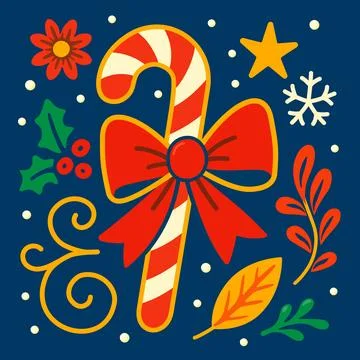 Festive Candy Cane with Red Bow Christmas Illustration 스톡 일러스트