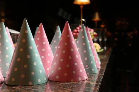 Festive caps. Close up Stock Photos