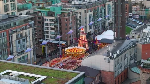 Festive Carnival with Vibrant Lights in Dublin's Smithfield Stock Footage 332445617
