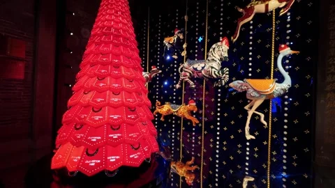Festive Carousel Display in Chengdu Highlights Holiday Celebration Video stock 332686064